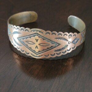 Vintage Native American Stamped Solid Copper Cuff Bracelet